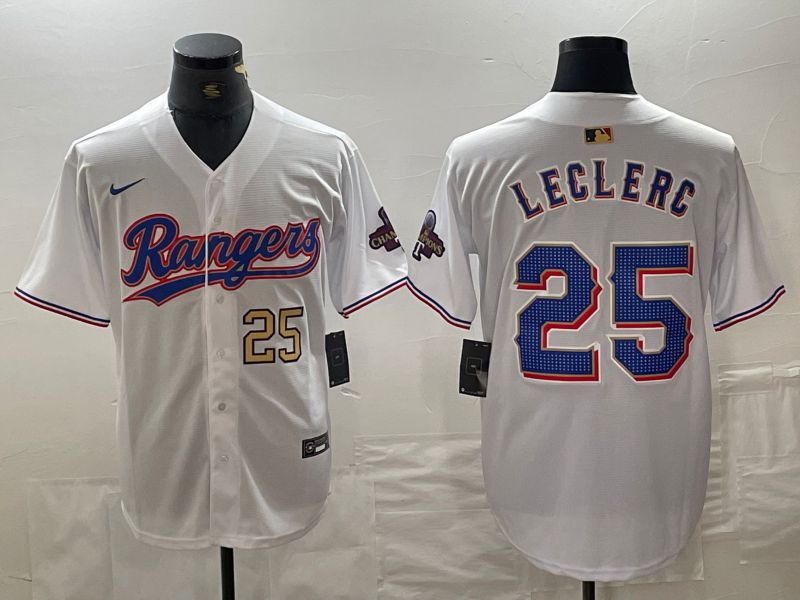 Men Texas Rangers 25 Leclerc White Champion Game Nike 2024 MLB Jersey style 1